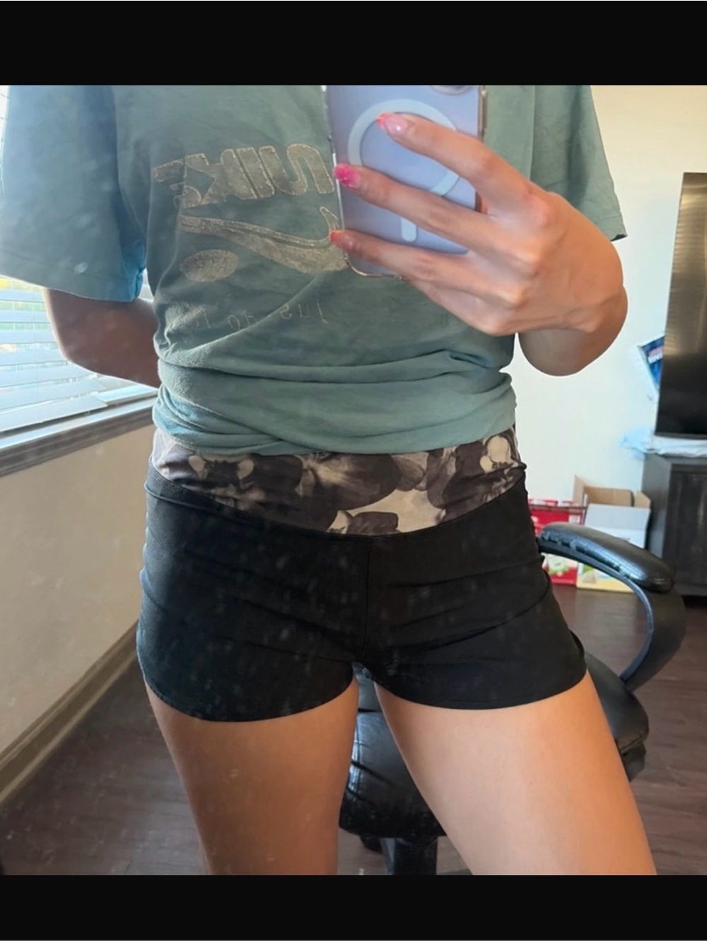 Athleta Black Shorts with Gray Floral Waistband